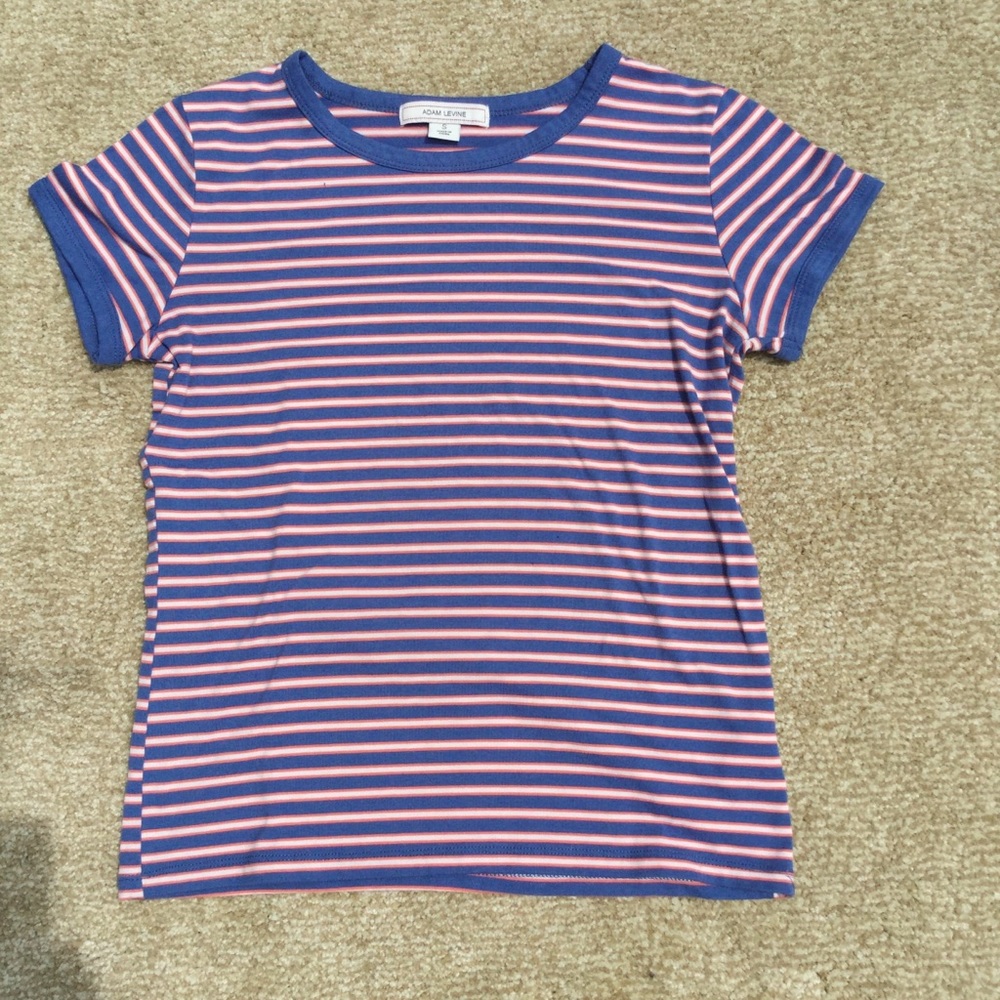 Adam Levine Blue, White, and Orange Striped Shirt